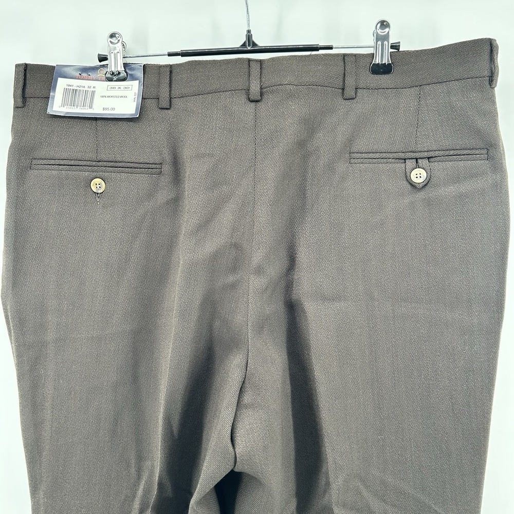 Tommy Hilfiger Traveler Pants 38x30 100% Wool Dress Brown Pleated NWT - Picture 8 of 8
